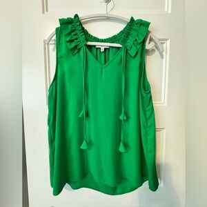 Gibson Latimer Sleeveless Ruffle Tie Neck Blouse Kelly Green Size Large